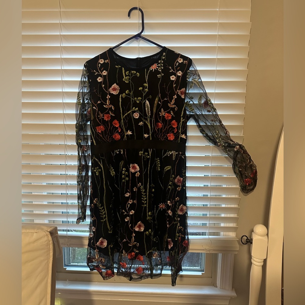 Floral Embroidered Black Dress